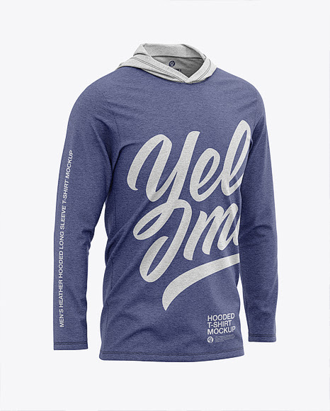 Download Free Men's Heather Long Sleeve Hooded T-shirt Mockup ...