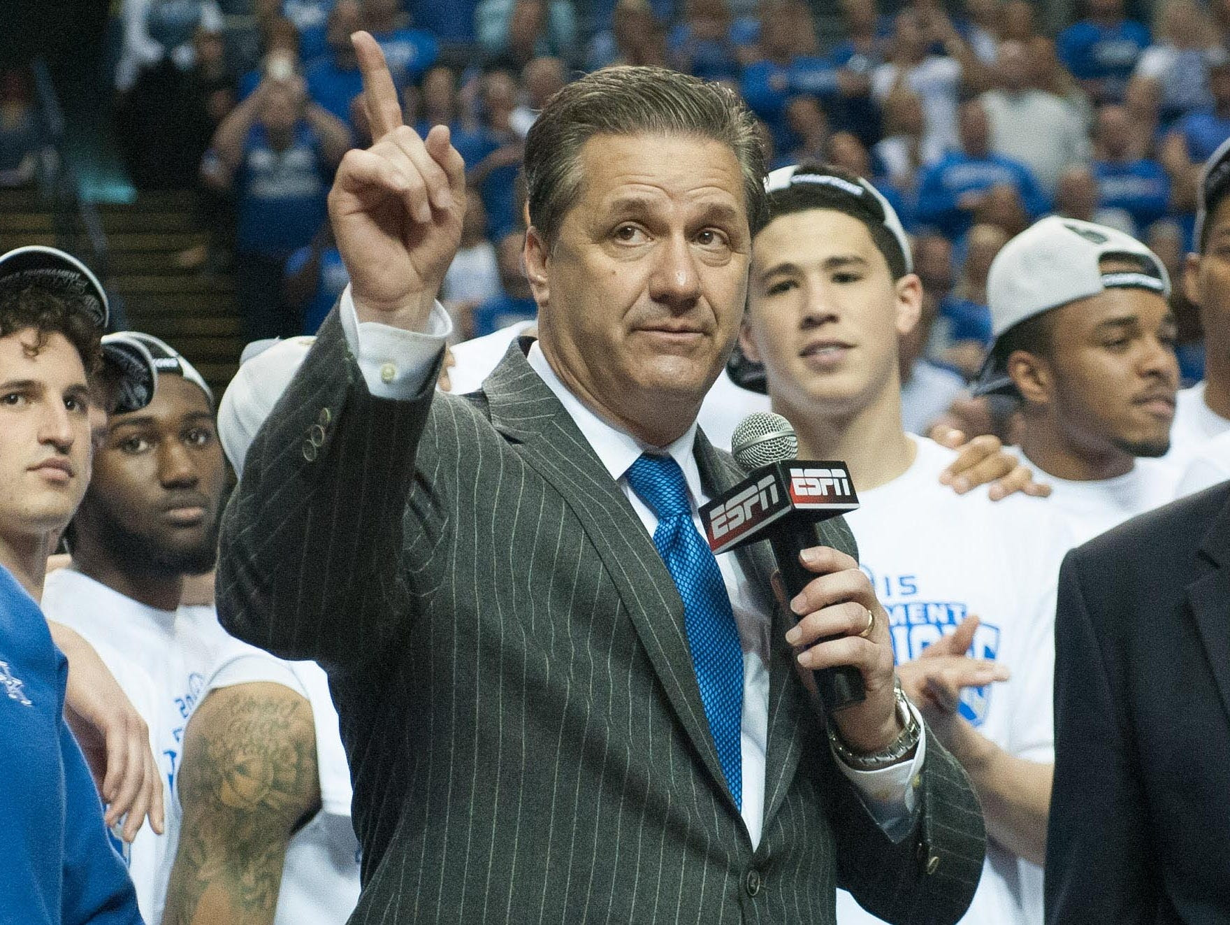 John Calipari addresses the crowd after winning the SEC championship game at Bridgestone Arena.