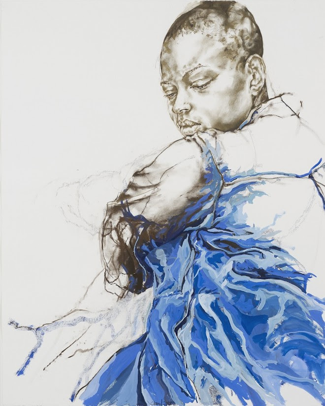 Claudette Johnson, Figure in Blue, 2018, Pastels and gouache on paper, 163 x 133 cm, Arts Council Collection, Southbank Centre, London.© Claudette Johnson. Image courtesy the artist and Hollybush Gardens, London. Photo: Andy Keate