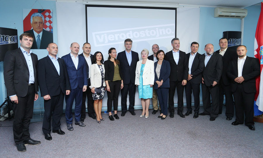 HDZ - Croatian Democratic Union with leader Andrej Plenkovic (Centre) Have a great slogan in 2016 elections: "With Veracity" Photo: Kristina Stedul/Pixsell