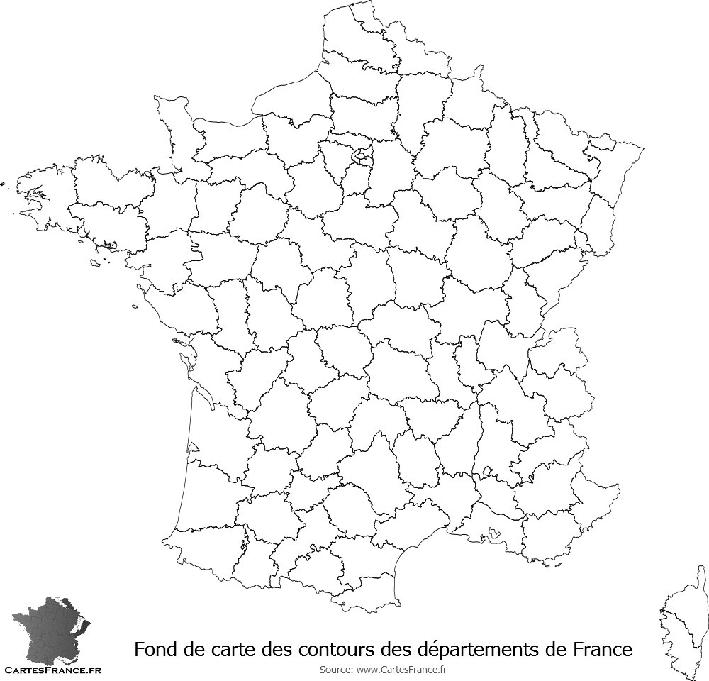 Les départements français correspondent à des divisions administratives placées sous l'autorité d'un préfet et administrées par un conseil général. Fond De Carte Des Contours Des Departements De France