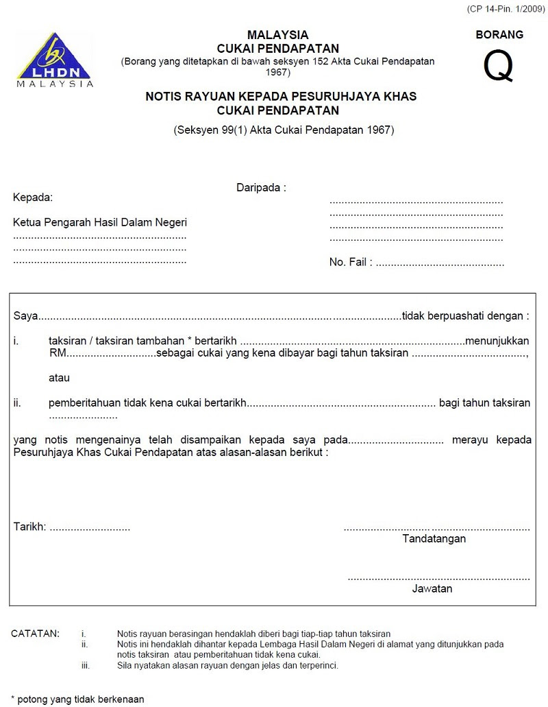 Surat Rasmi Rayuan Kepada Lhdn - Surat Rasmi J