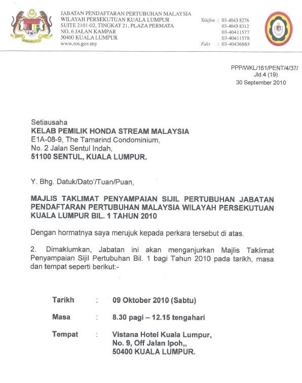 Surat Rasmi Jemputan Ke Mesyuarat - Rasmi X