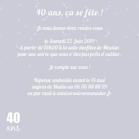 texte d anniversaire 40 ans Carte Invitation Anniversaire Femme 40 Ans texte d anniversaire 40 ans