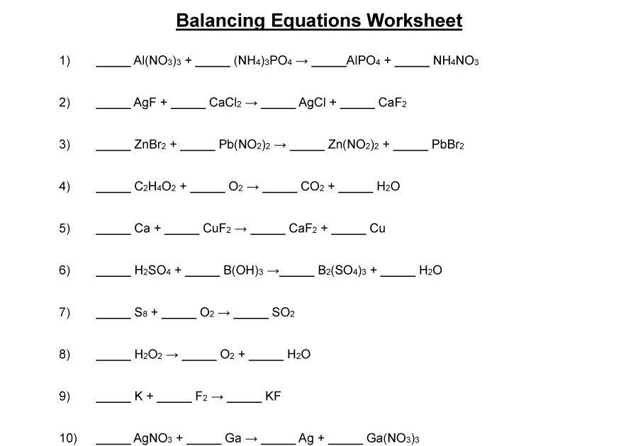 Answer Key Balancing Chemical Equations Practice Worksheet ...