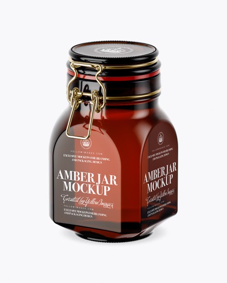 Download 900ml Amber Glass Jar w/ Clamp Lid Mockup - Half Side View | Jar Mockup Design Free