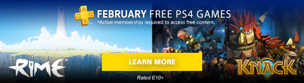 FEBRUARY FREE PS4 GAMES | *Active membership required to access free content. LEARN MORE | Rated E-10+ | RIME™ | KNACK