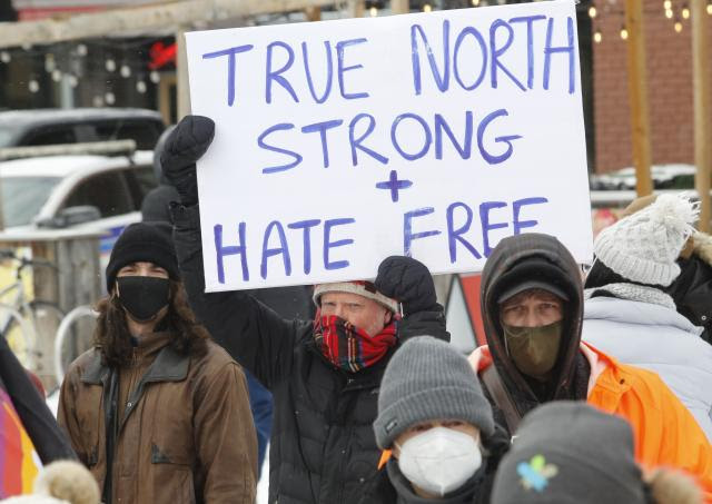 A counter-protest in Ottawa on February 12, 2022.