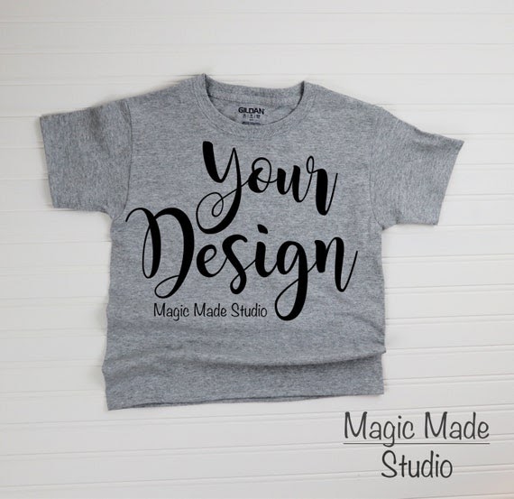 Download Free Kids Shirt Mockup Kids T-Shirt Gildan Kids Gray Shirt (PSD) - Download Free Kids Shirt ...
