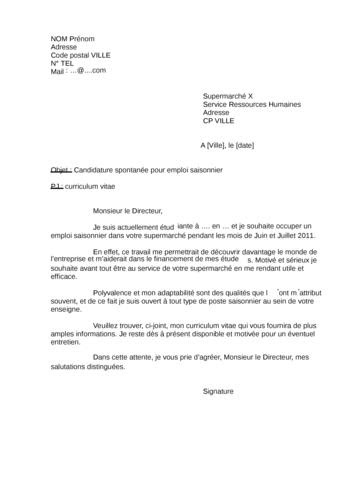 Lettre De Motivation Emploi étudiant Supermarché | Job ...