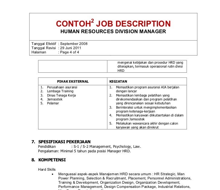 Contoh Job Description Dan Job Specification Sekretaris 