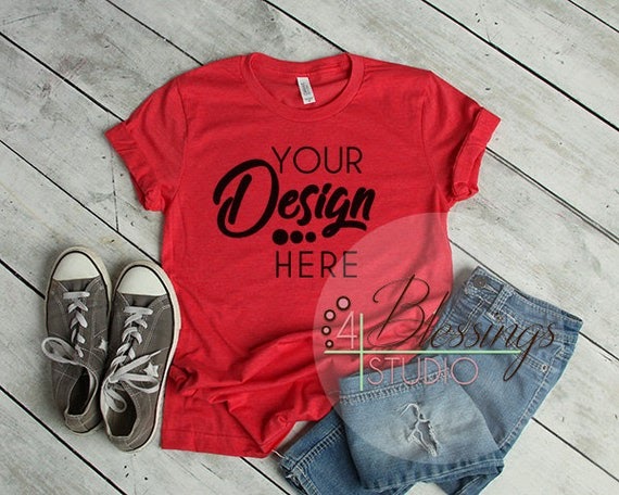 Download Bella Canvas Mockup T-Shirt Mockup Red Heather 3001 Unisex | Free Mockups Mockups Design Easy To ...