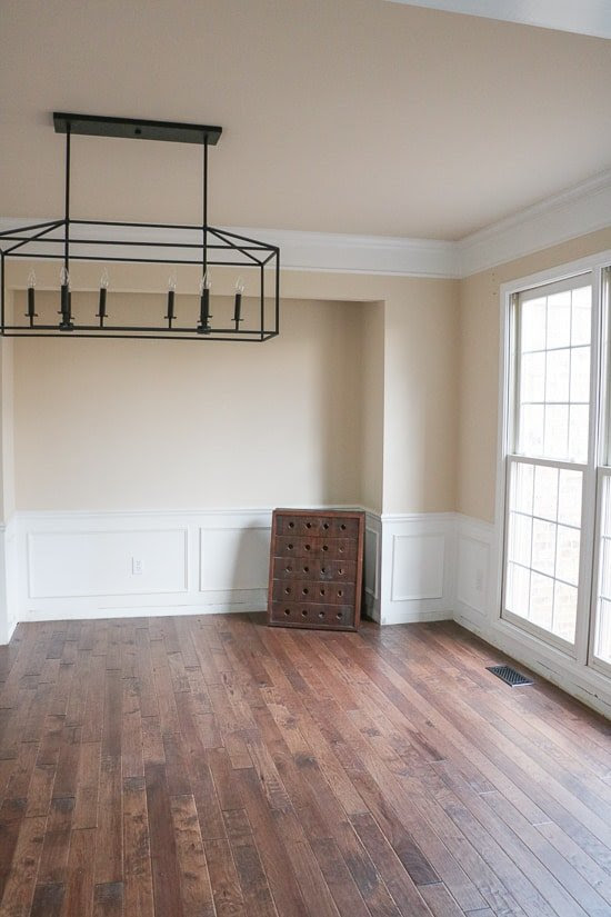 Installing picture frame molding or wainscoting is an easy and affordable way to dress up your walls and base cap molding is what is typically used for this kind of picture frame molding wall treatment. Dining Progress Removing Old Wainscoting
