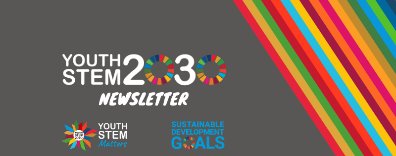 Newsletter header - 17 SDG stripes, with Youth STEM 2030 logo & text 'Newsletter'
