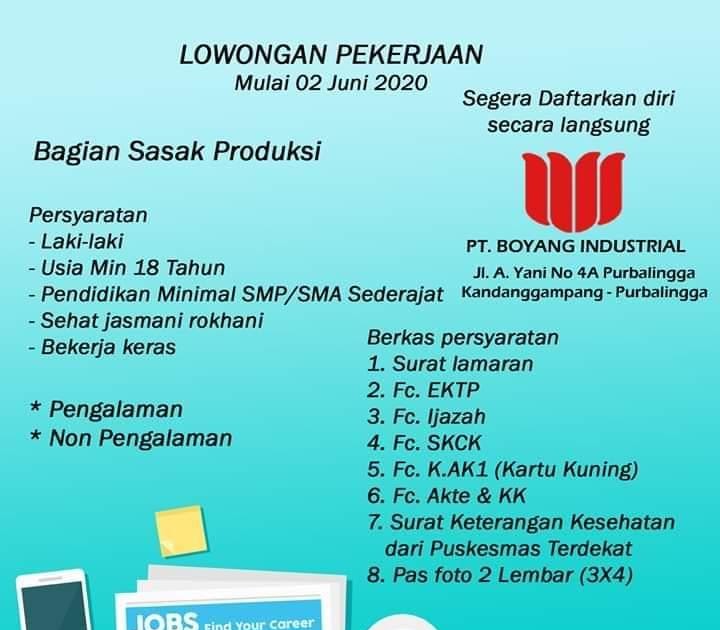 Syarat Pendaftaran Pt. Boyang Purbalingga - Lowongan Kerja ...