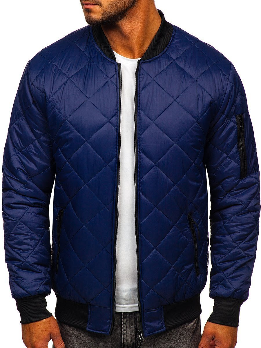 Navy blue bomber jacket mens. Men S Quilted Lightweight Bomber Jacket Navy Blue Bolf My 01 Navy Blue