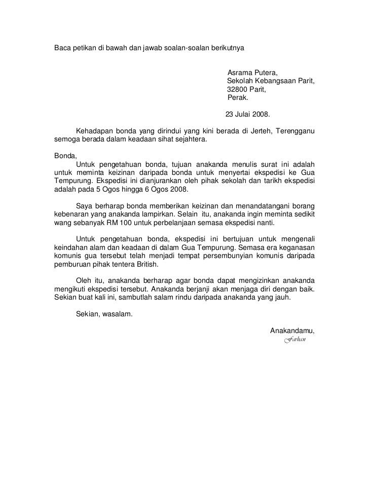 Surat Rasmi Tidak Hadir Ke Sekolah Atas Urusan Keluarga 