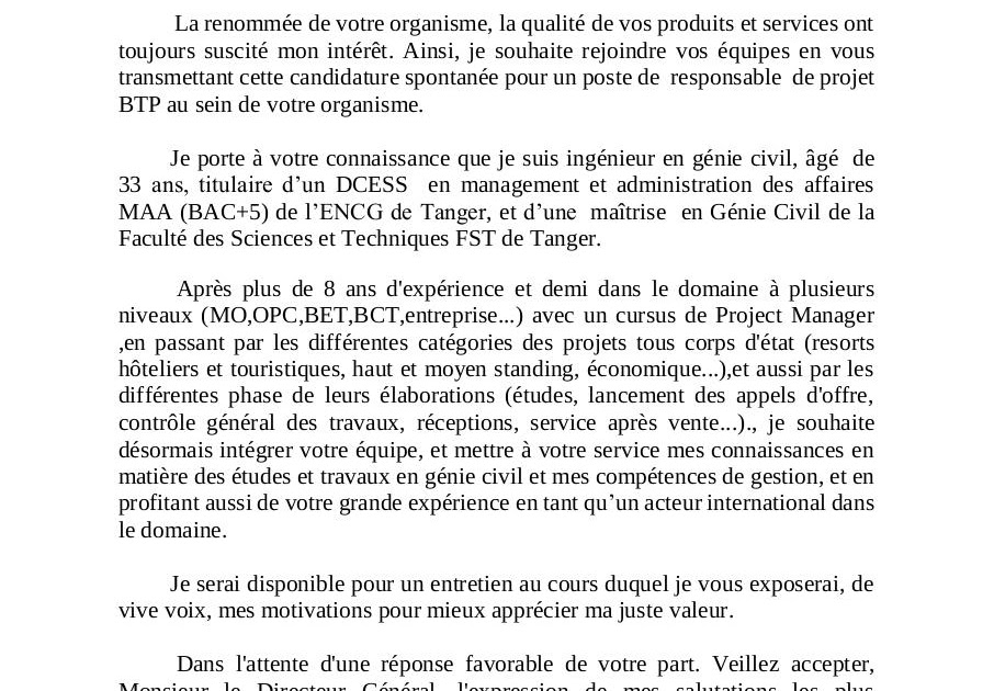 Lettre De Motivation Stage Master 1 Genie Civil - Template ...