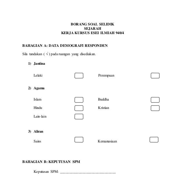 Contoh Soalan Soal Selidik Demografi - Persoalan o