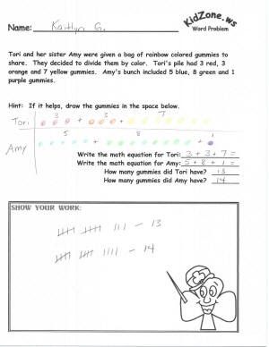 Math worksheets for grade 1 word problems