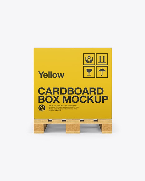 Wooden Pallet With Carton Box Mockup - Front View PSD Template