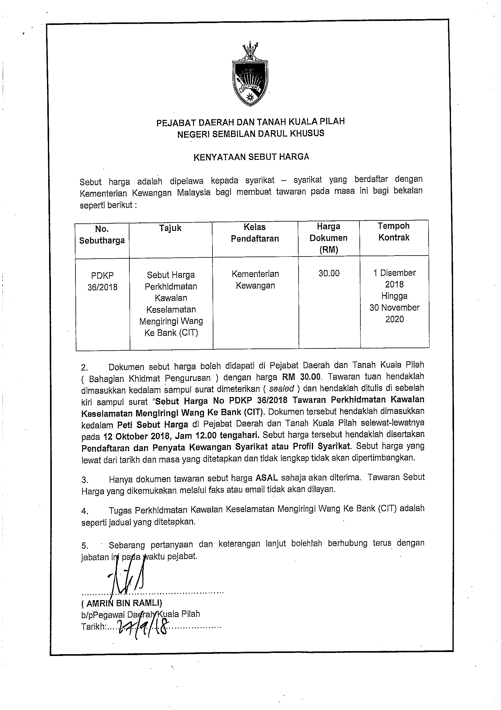 Tender Kawalan Keselamatan 2018 Sal Kaa