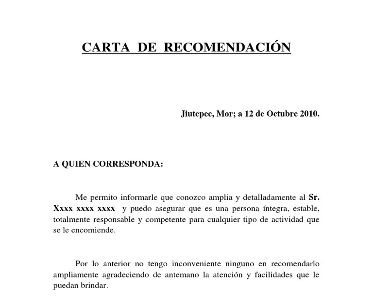 Carta De Recomendacion Personal Doc - j Carta De