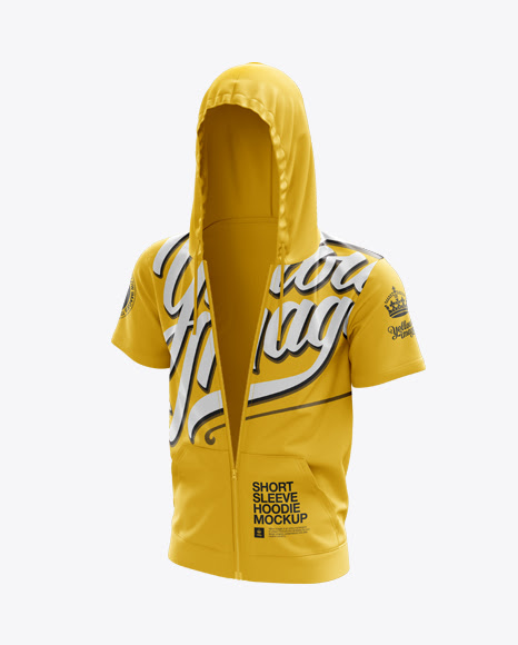Download Free Short Sleeve Zip Hoodie Mockup - Halfside View