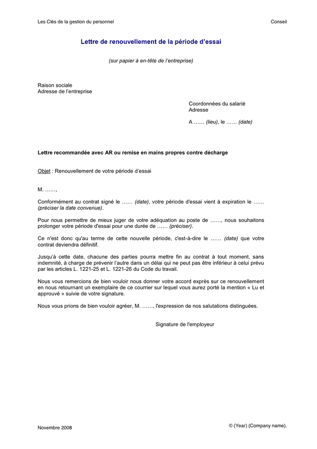 lettre rupture période d'essai par mail