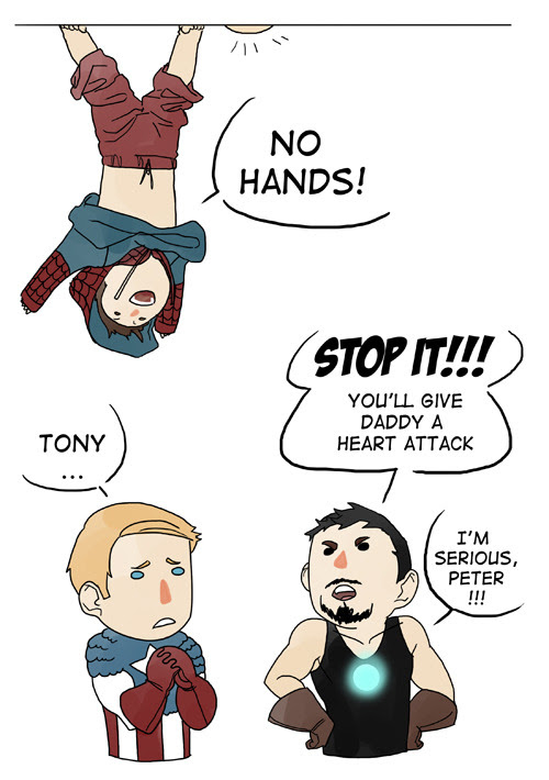 Imagine peter breaking down about his parents and uncle ben, and stark comforting him like his father would have. Spiderman Iron Man Tony Stark Captain America Steve Rogers Peter Parker Avengers Silly Stony Ilegzz