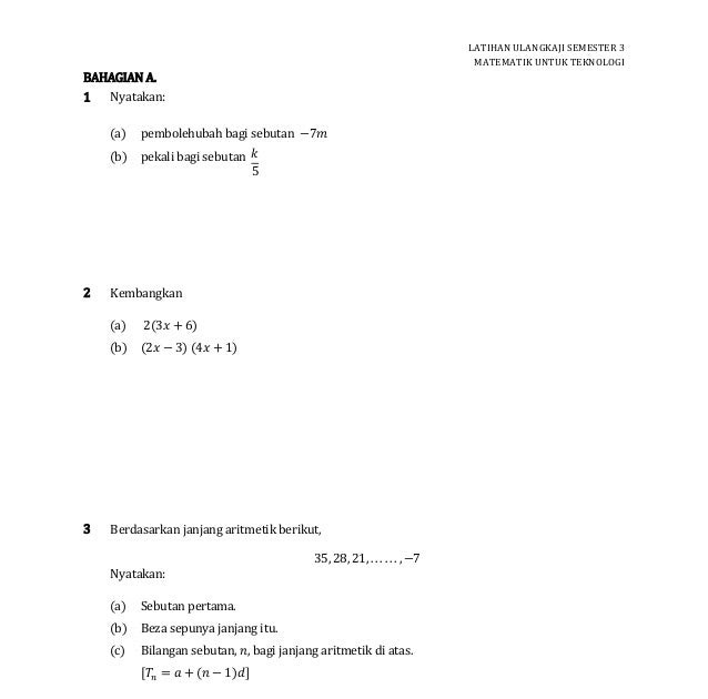 Soalan Matematik Matriks - Terengganu s