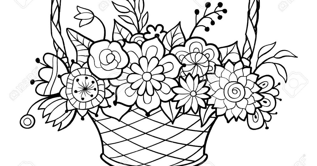 Download Basket Of Flowers Coloring Page