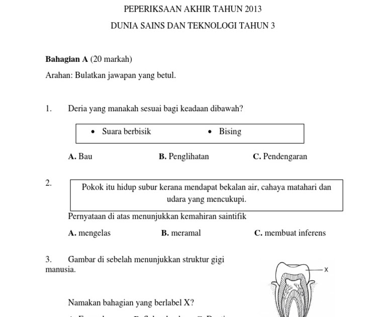 Soalan Sains Tahun 5 Kemahiran Saintifik Selangor W