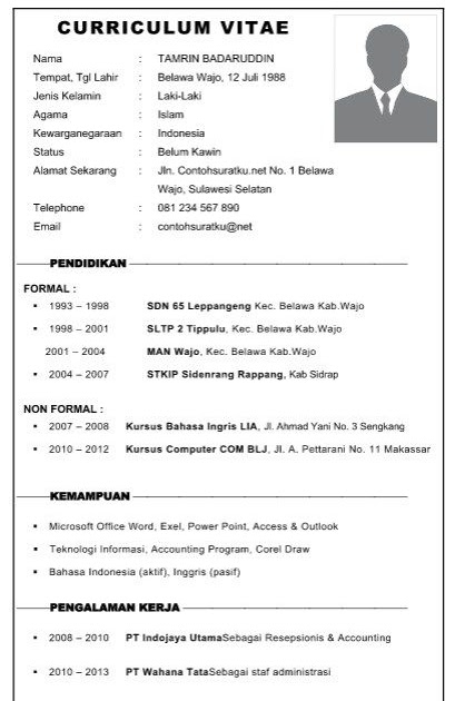 Contoh Biodata Atau Cv - Contoh Two