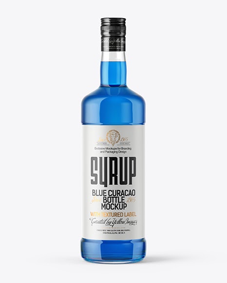 Download Clear Glass Bottle with Blue Syrup PSD Mockup | Mockup Design Magazine