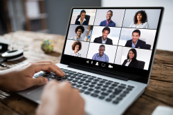 photo of a person on a conference call on their laptop