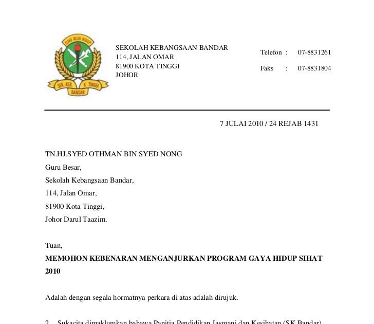 Surat Rasmi Permohonan Mengadakan Program - ARasmi