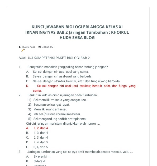 Kunci Jawaban Biologi Kelas Xi Kurikulum 2013 Bab 2
