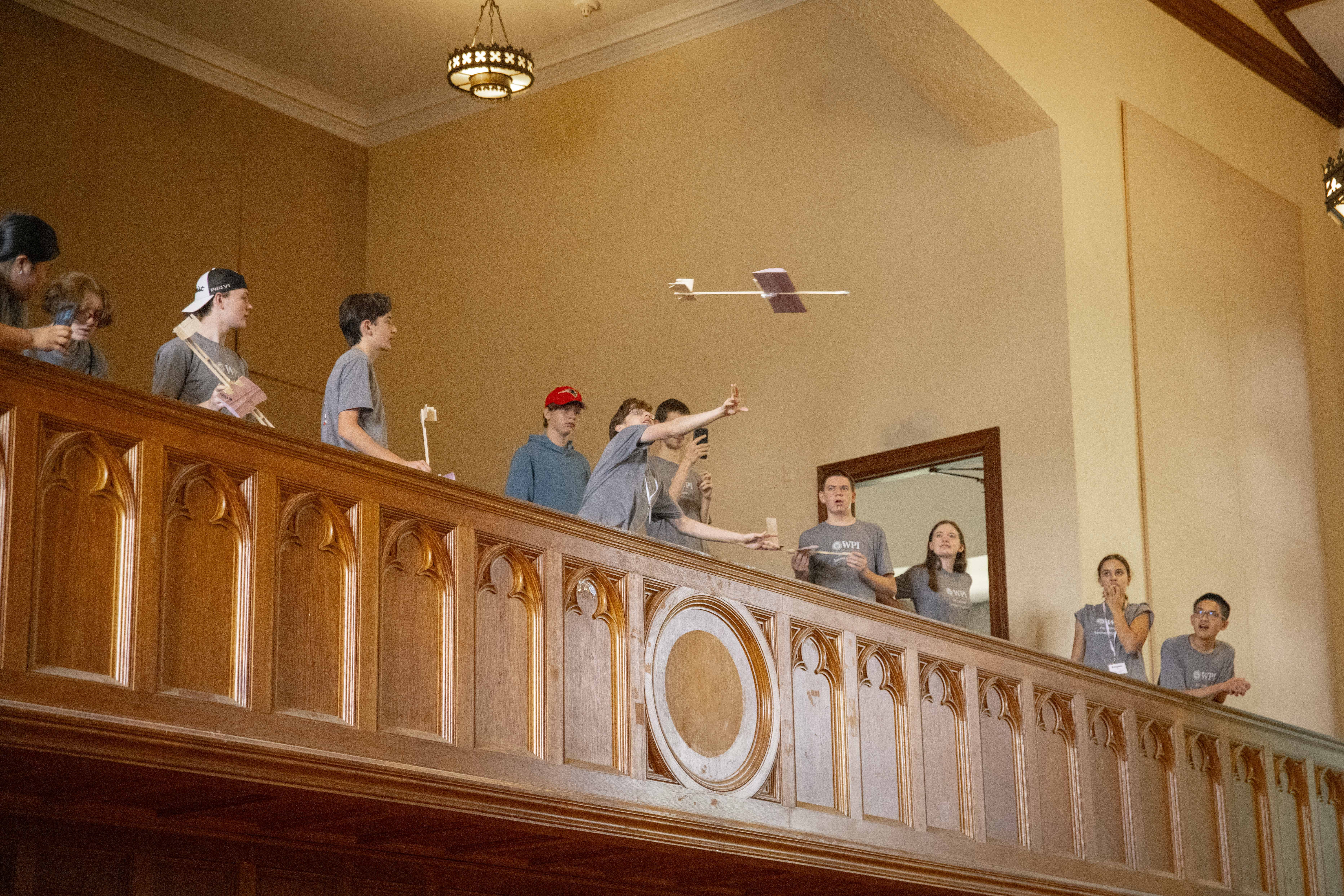 Students testing model airplanes during Launch.