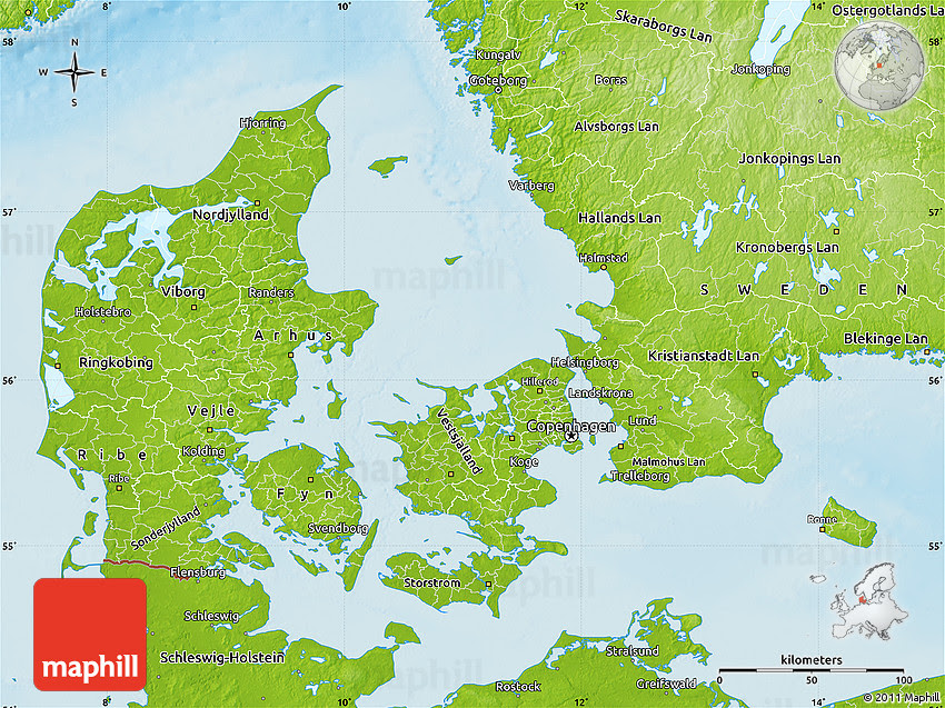 Of the islands, only 74 are inhabited, and many of these are connected by bridges. Physical Map Of Denmark