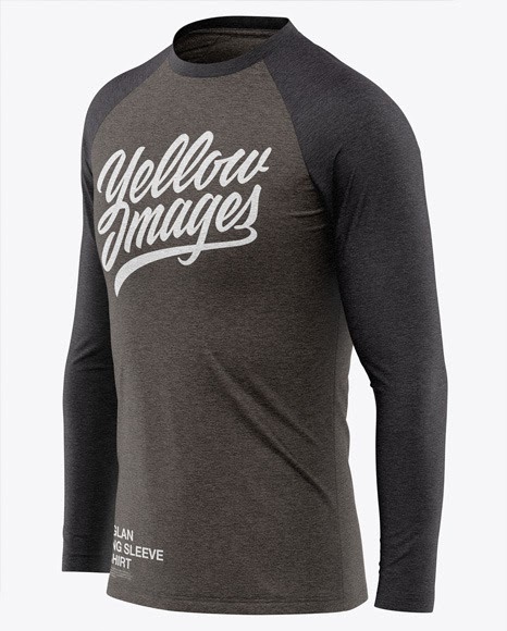 Download Mens Heather Long Sleeve T Shirt Front Half Side View ...