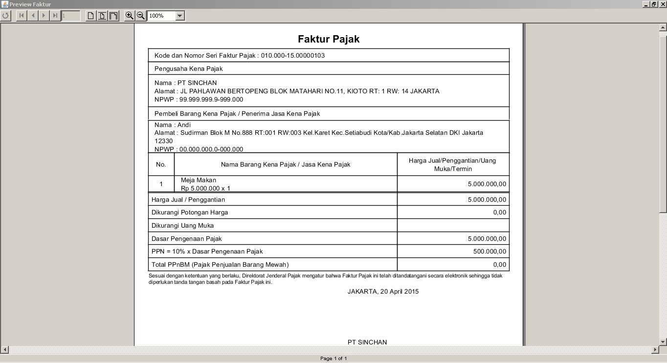Contoh Faktur Pajak Invoice - Toko FD Flashdisk Flashdrive