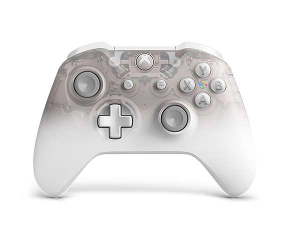An Xbox wireless controller featuring a translucent design that fades to white and includes a textured grip.