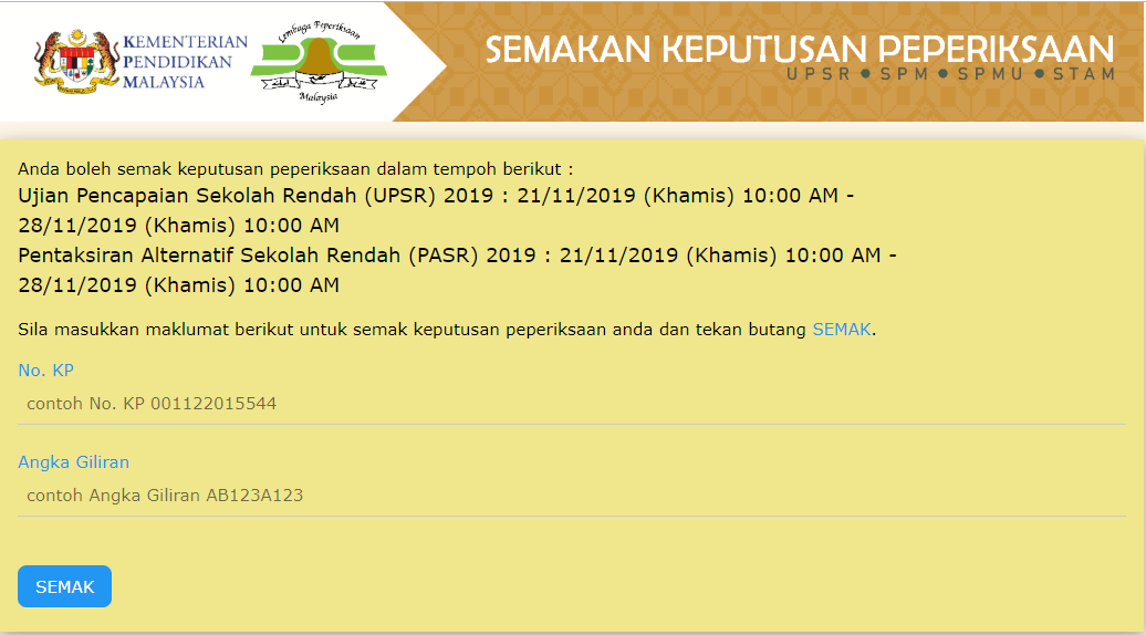 Semak secara online keputusan spm, upsr, spmu, stam melalui lembaga peperiksaan kpm (kementerian pendidikan malaysia). Semakan Keputusan Upsr Pasr Tahun 2019