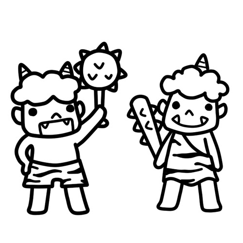 子供向けぬりえ ぜいたく鬼 イラスト 無料 白黒