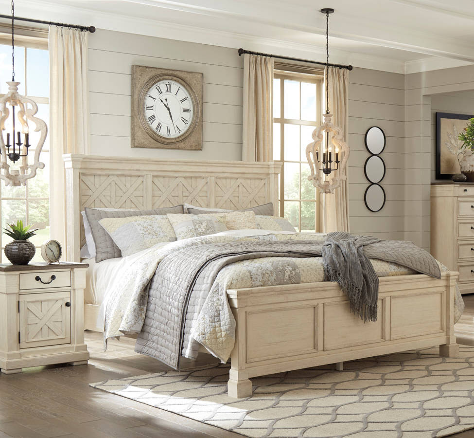 A leather or fabric bench at the end of your bed serves as a wonderful place to sit or store extra throws. Ashley Furniture Bolanburg White 2pc Bedroom Set With Queen Bed The Classy Home