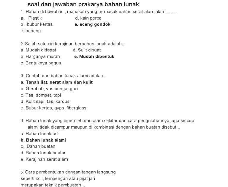 Contoh Soal  Dan Jawaban Tentang  Bahan Lunak Kelas 11 