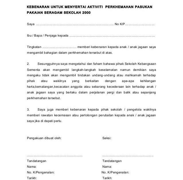 Contoh Surat Rasmi Memberi Kebenaran