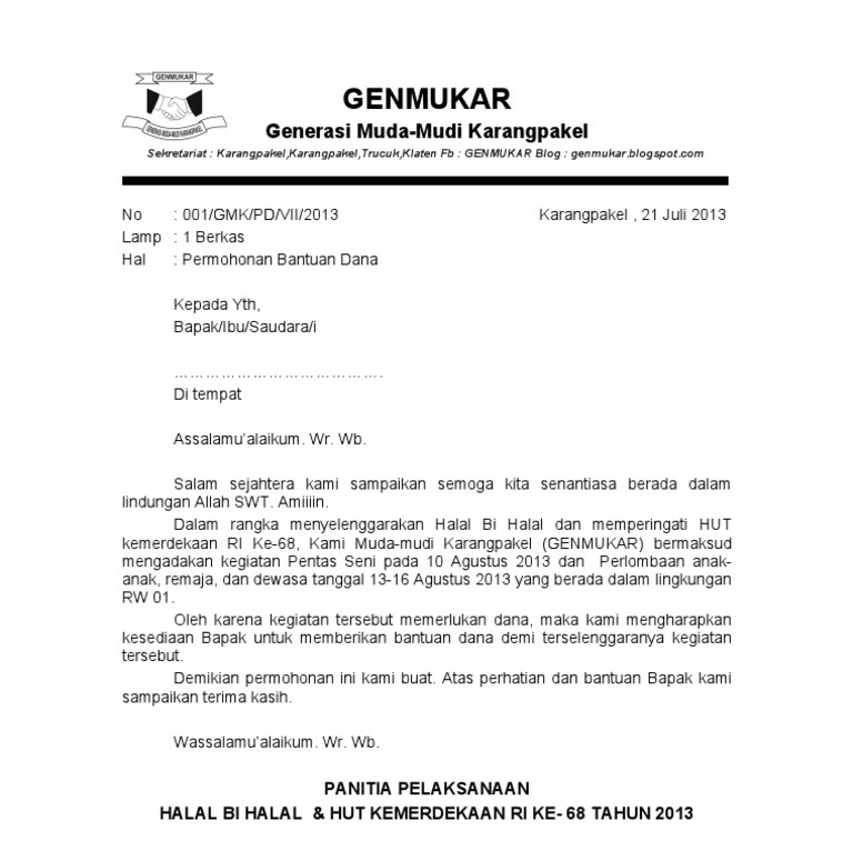 Contoh Surat Permohonan Dana Natal