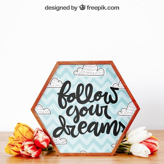 Download Close up mockup of hexagonal frame PSD Template